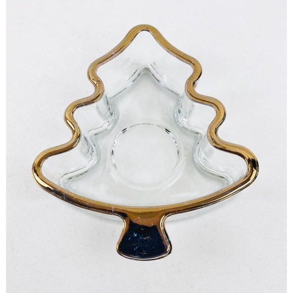 Holiday Gold Indiana Glass Christmas Candy Serving Dish Candle Holder Set of 3 - Picture 9 of 10